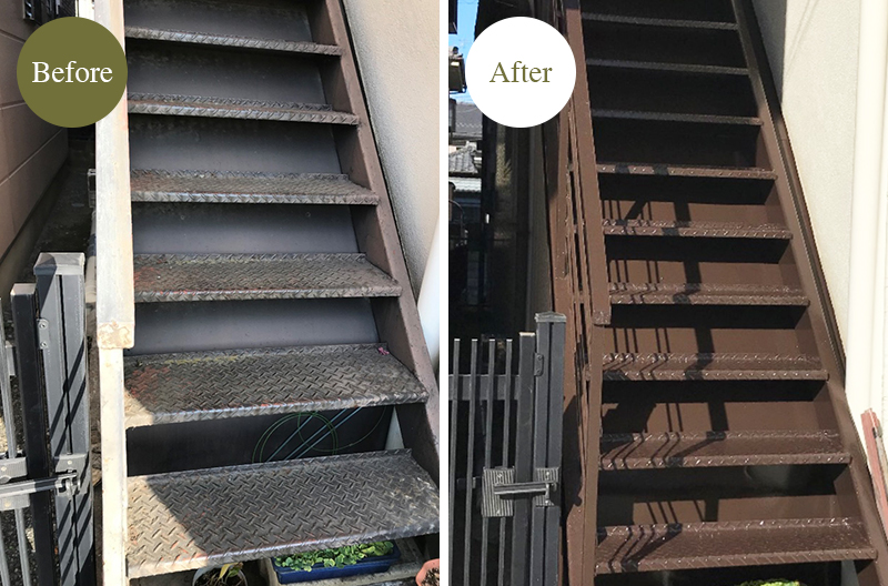 錆のひどくなった外階段を塗り替えリフォームで修繕＆イメージ一新！